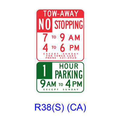 Tow-Away No Stopping/Limited Hour Parking Specific Hours R38(S)(CA)