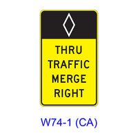 (HOV) THRU TRAFFIC MERGE LEFT (RIGHT) W74-1(CA)