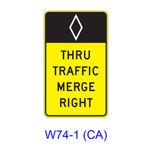 (HOV) THRU TRAFFIC MERGE LEFT (RIGHT) W74-1(CA)