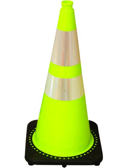 28" Lime PVC Revolution Series Traffic Cone, 7LB LIME NIGHT