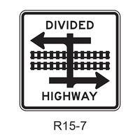 Divided Highway with Light Rail Transit Crossing [symbol] R15-7