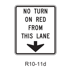NO TURN ON RED FROM THIS LANE R10-11d
