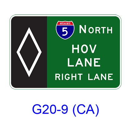 HOV Advance Lane Assignment w/ HOV symbol G20-9(CA)