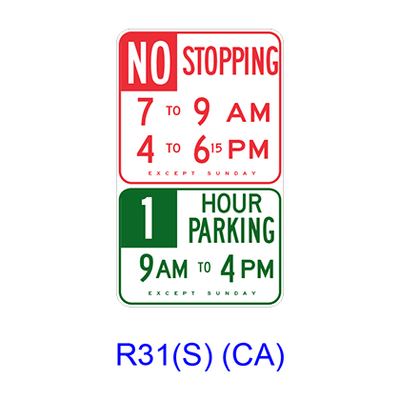 No Stopping/Parking Specific Hours R31(S)(CA)