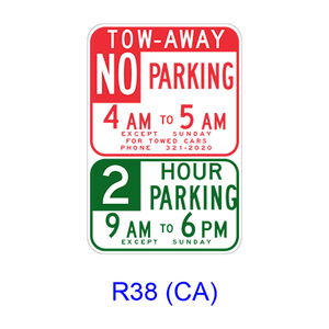 Tow-Away No Parking/Limited Hour Parking Specific Hours R38(CA)