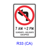 No Left Turn Specific Hours R33(CA)